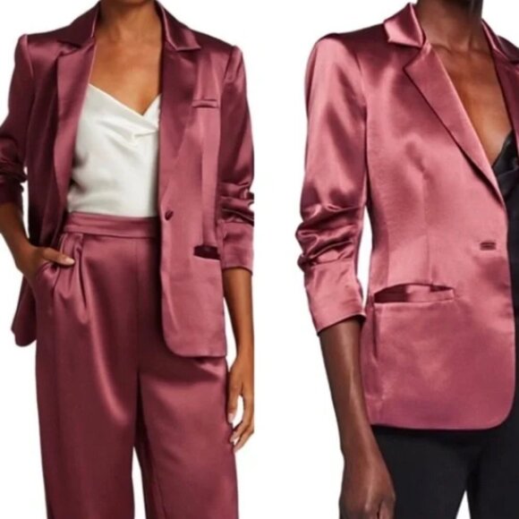 Cinq à Sept 'Khloe' Ruched 3/4-Sleeve Satin Blazer, Nocturne - Picture 2 of 3